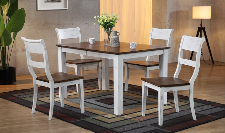 Iconic Furniture Rectangle Parsons Distressed Cotton White & Cocoa Brown 5-Piece Dining Set-jennifer furniture