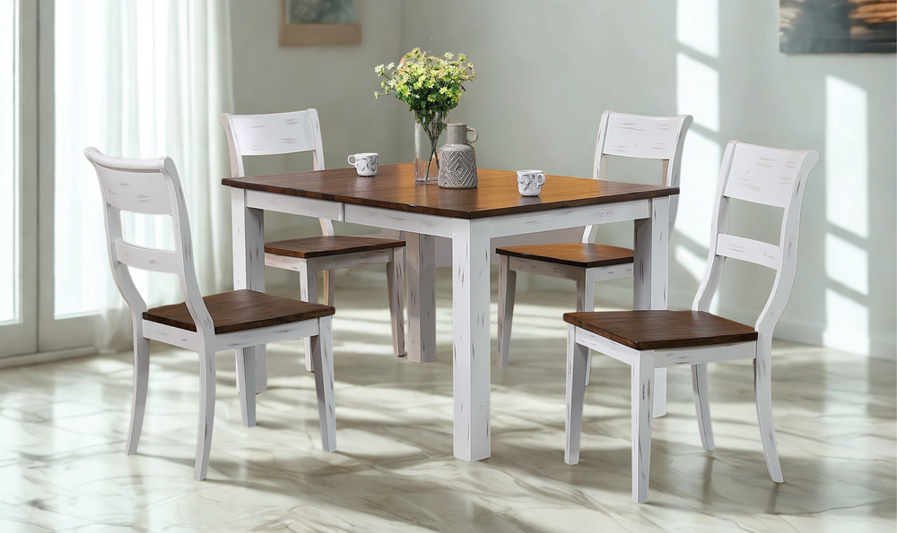 Iconic Furniture Rectangle Parsons Distressed Cotton White & Cocoa Brown 5-Piece Dining Set-jennifer furniture