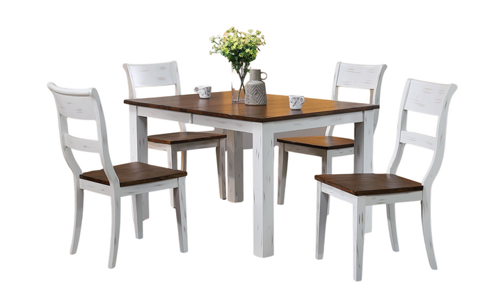 Iconic Furniture Rectangle Parsons Distressed Cotton White & Cocoa Brown 5-Piece Dining Set-jennifer furniture