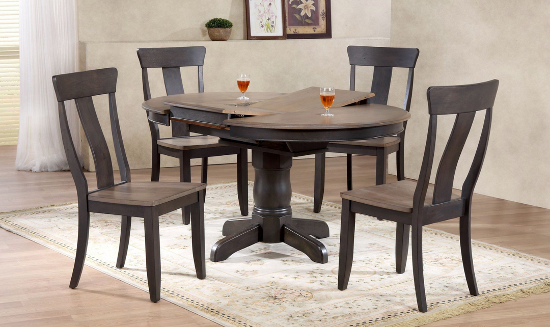 Iconic Furniture Round Antiqued Gray Stone Black Stone Dining Table Set-jennifer furniture