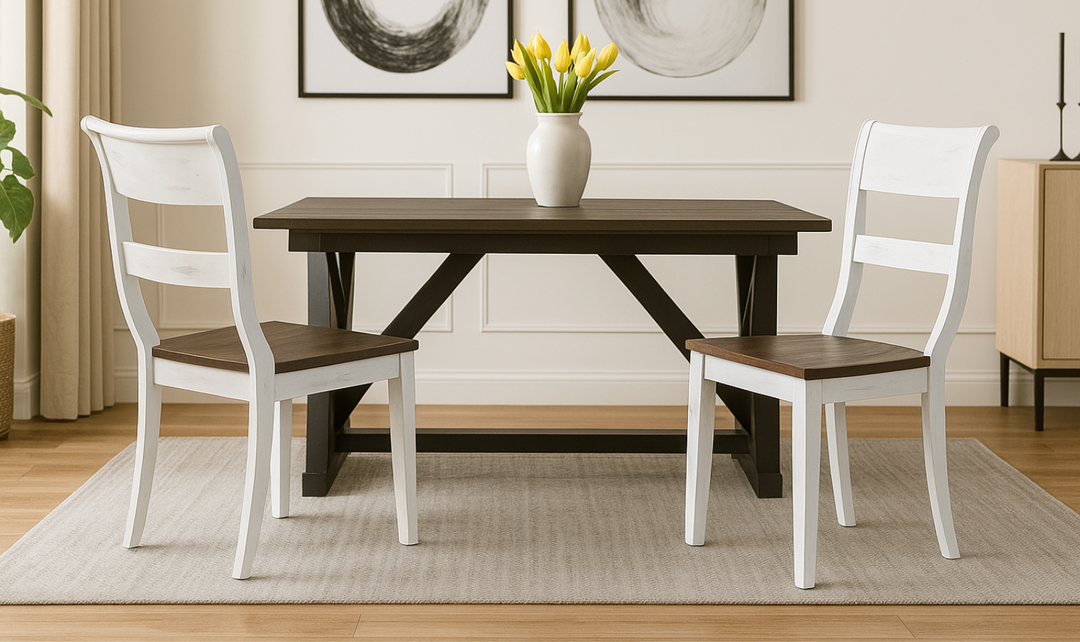Iconic Dining Side Chair Distressed Cocoa Brown & Cotton White (Set of 2)-jennifer furniture