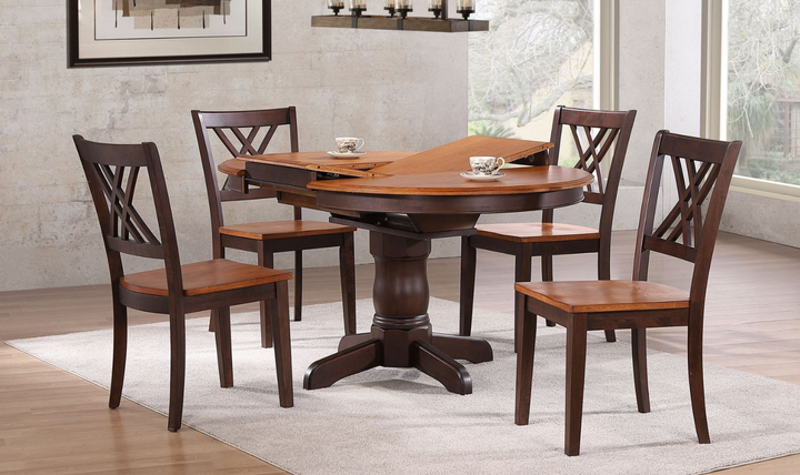 Iconic Furniture Whiskey Mocha 5pc Round Dining Set With Double X-Back Chairs-jennifer furniture