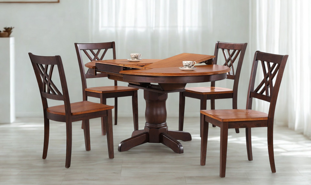 Iconic Furniture Whiskey Mocha 5pc Round Dining Set With Double X-Back Chairs-jennifer furniture