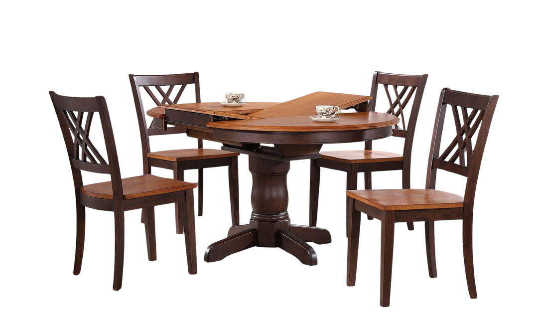 Iconic Furniture Whiskey Mocha 5pc Round Dining Set With Double X-Back Chairs-jennifer furniture