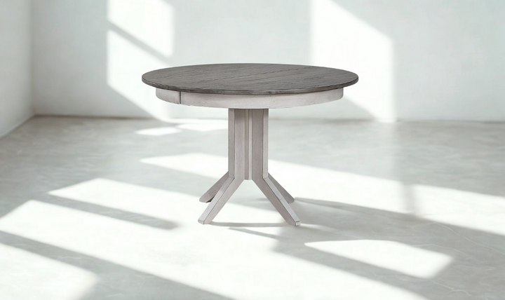 Iconic Round Contemporary Dining Table In Ash & Stormy White-jennifer furniture