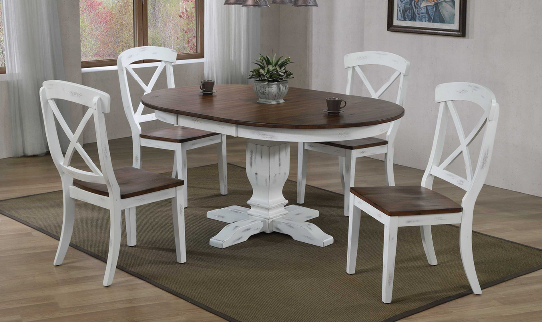 Iconic Transitional Distressed Cocoa Brown & Cotton White 5-Piece Dining Set-jennifer furniture