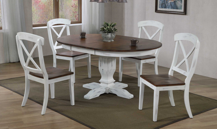 Iconic Transitional Distressed Cocoa Brown & Cotton White 5-Piece Dining Set-jennifer furniture