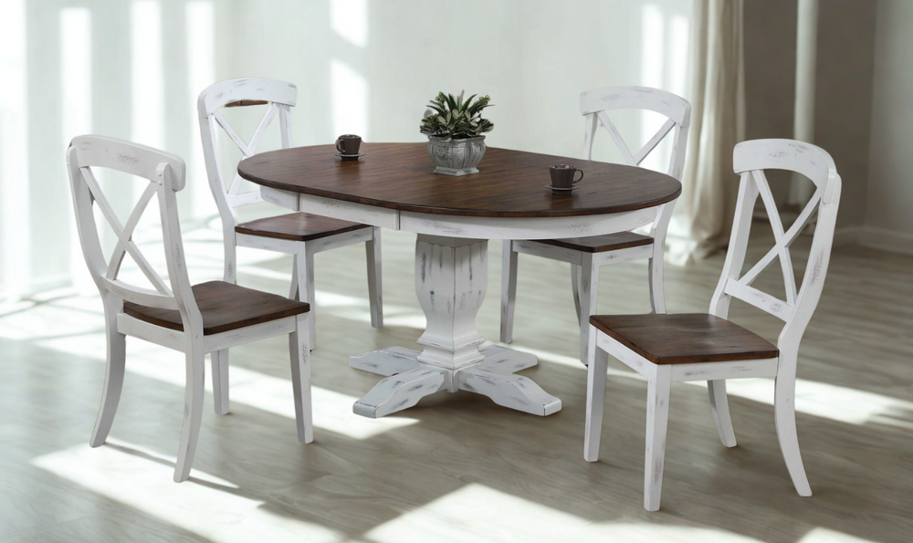 Iconic Transitional Distressed Cocoa Brown & Cotton White 5-Piece Dining Set-jennifer furniture