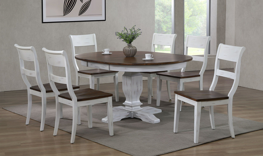 Iconic Transitional Distressed Cocoa Brown & Cotton White 7-Piece Dining Set-jennifer furniture