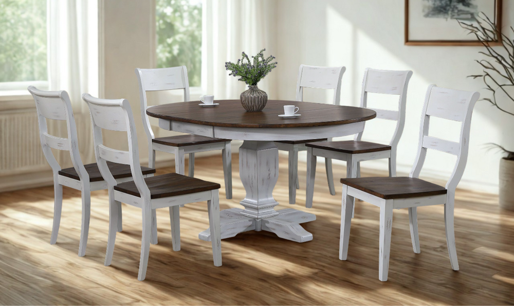 Iconic Transitional Distressed Cocoa Brown & Cotton White 7-Piece Dining Set-jennifer furniture