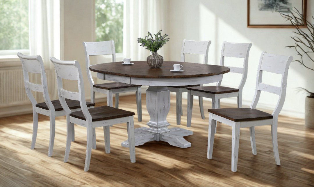 Iconic Transitional Distressed Cocoa Brown & Cotton White 7-Piece Dining Set-jennifer furniture