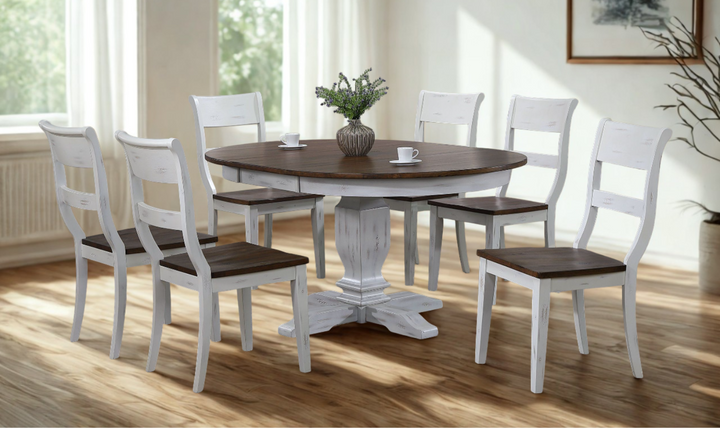 Iconic Transitional Distressed Cocoa Brown & Cotton White 7-Piece Dining Set-jennifer furniture