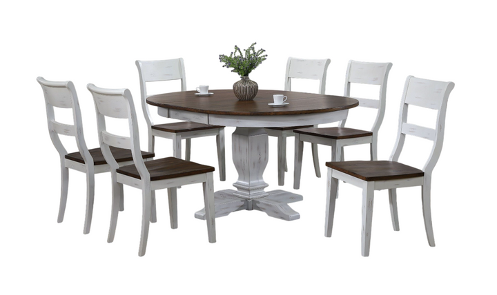 Iconic Transitional Distressed Cocoa Brown & Cotton White 7-Piece Dining Set-jennifer furniture