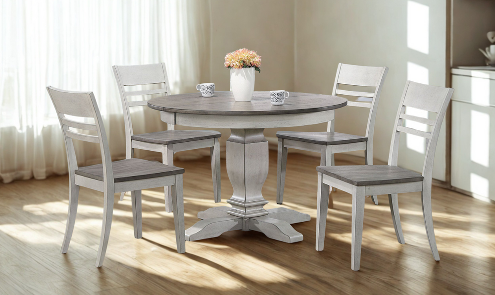 Iconic Transitional Ladder back Ash & Stormy White 5-Piece Dining Set-jennifer furniture