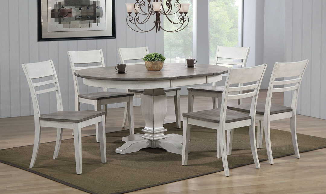 Iconic Transitional Ladder back Ash & Stormy White 7-Piece Dining Set-jennifer furniture