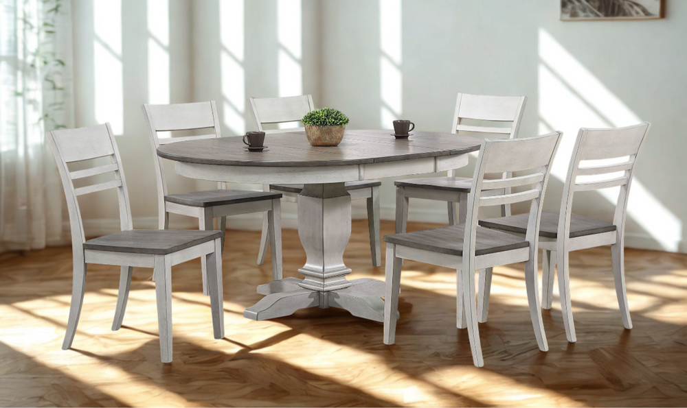 Iconic Transitional Ladder back Ash & Stormy White 7-Piece Dining Set-jennifer furniture