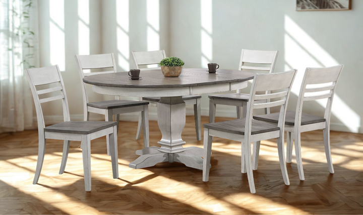 Iconic Transitional Ladder back Ash & Stormy White 7-Piece Dining Set-jennifer furniture