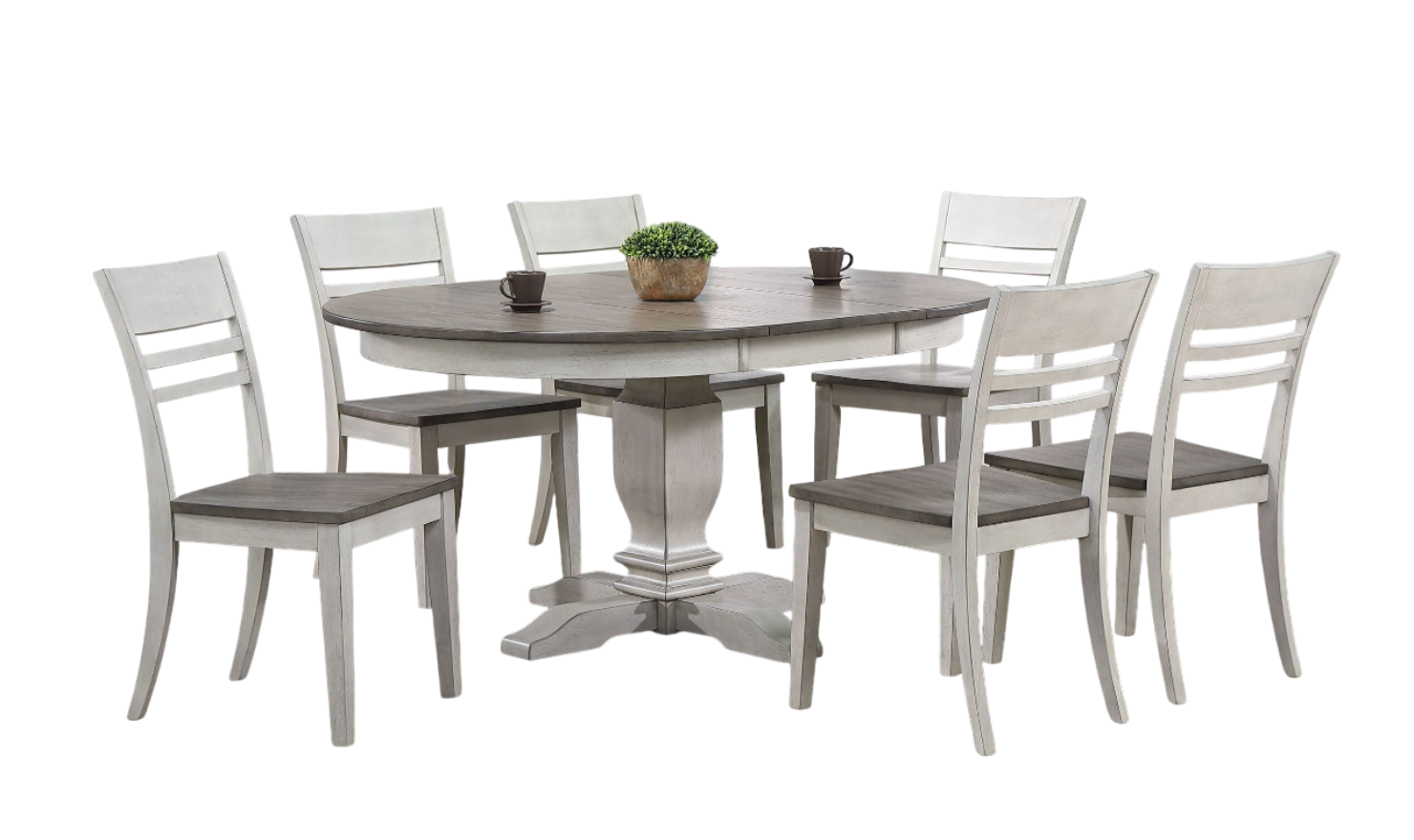 Iconic Transitional Ladder back Ash & Stormy White 7-Piece Dining Set-jennifer furniture