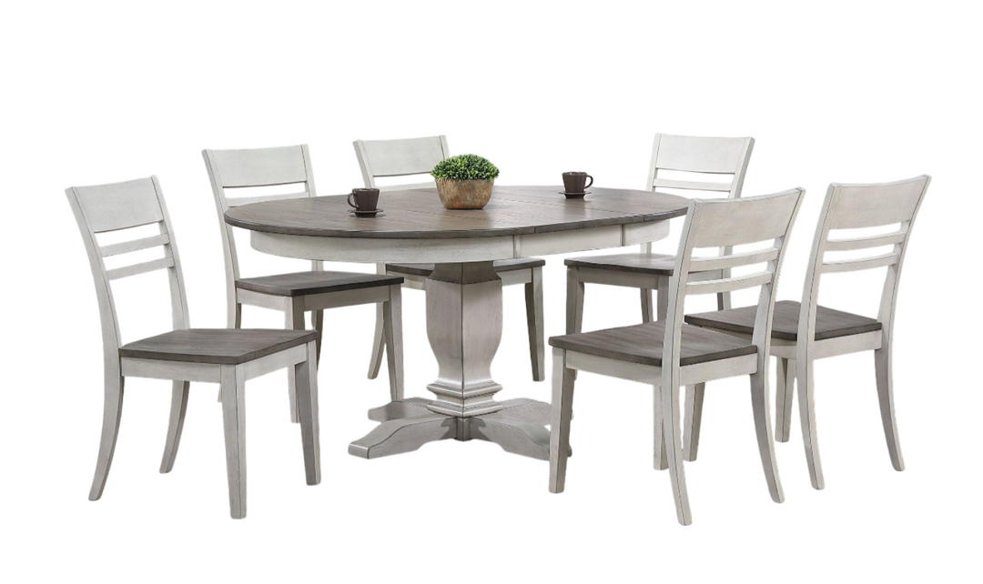 Iconic Transitional Ladder back Ash & Stormy White 7-Piece Dining Set-jennifer furniture