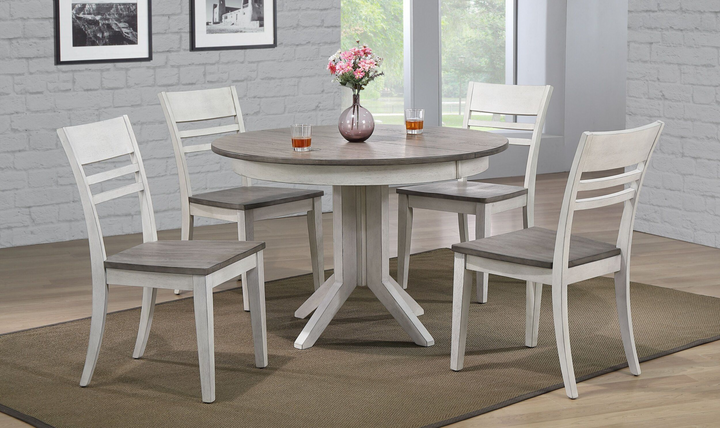 Iconic Transitional Table In Ash & Stormy White With Contemporary Ladder Back Chairs 5-Piece Dining Set-jennifer furniture