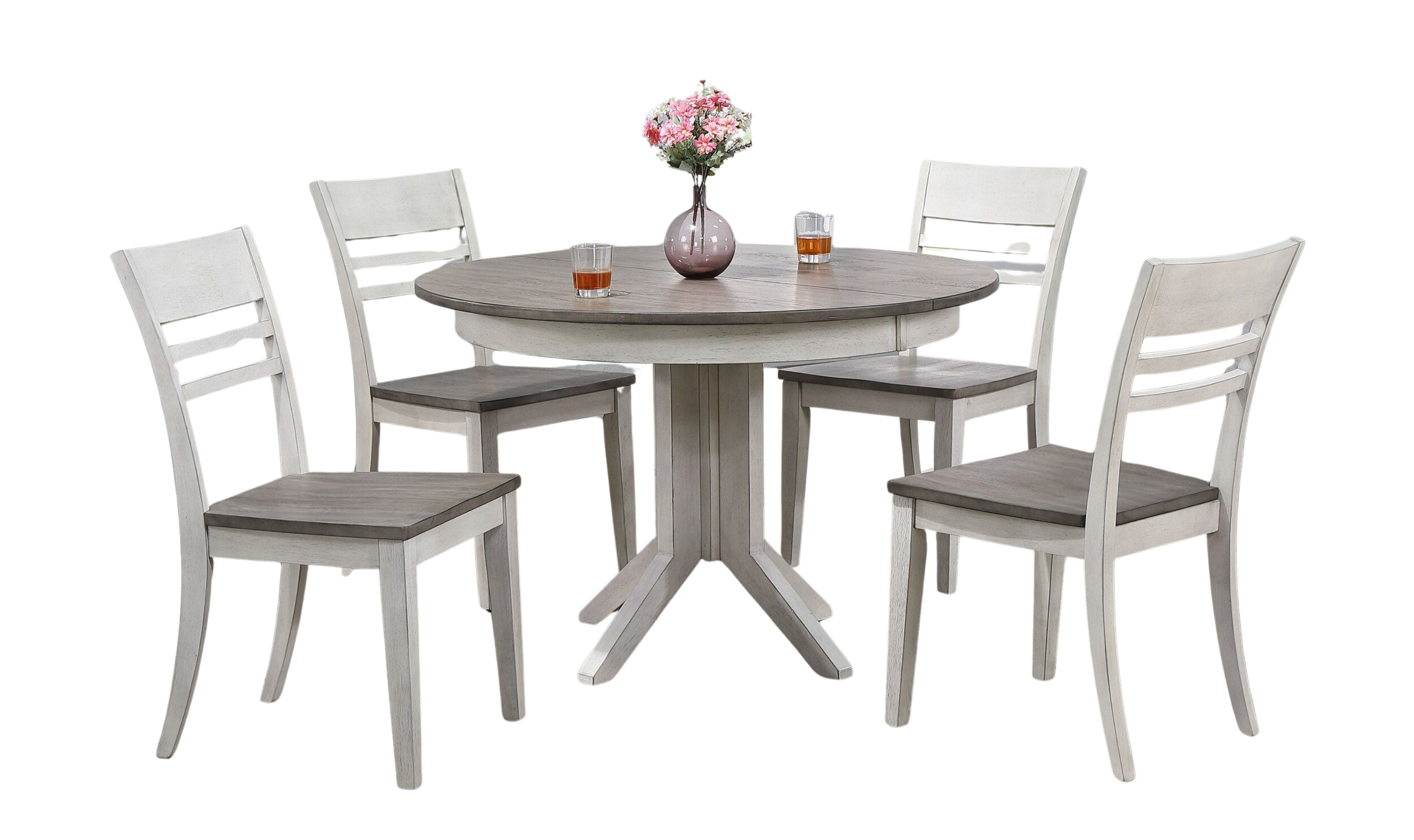 Iconic Transitional Table In Ash & Stormy White With Contemporary Ladder Back Chairs 5-Piece Dining Set-jennifer furniture