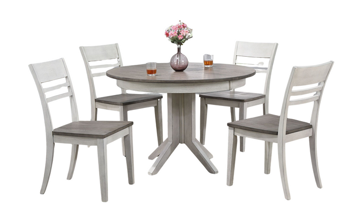 Iconic Transitional Table In Ash & Stormy White With Contemporary Ladder Back Chairs 5-Piece Dining Set-jennifer furniture
