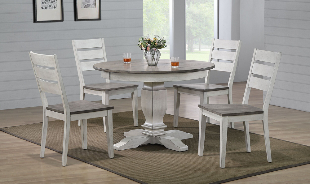 Iconic Transitional Table In Ash & Stormy White With Contemporary Ladder Back Chairs 5-Piece Dining Set-jennifer furniture