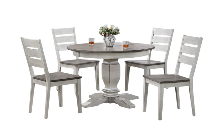 Iconic Transitional Table In Ash & Stormy White With Contemporary Ladder Back Chairs 5-Piece Dining Set-jennifer furniture
