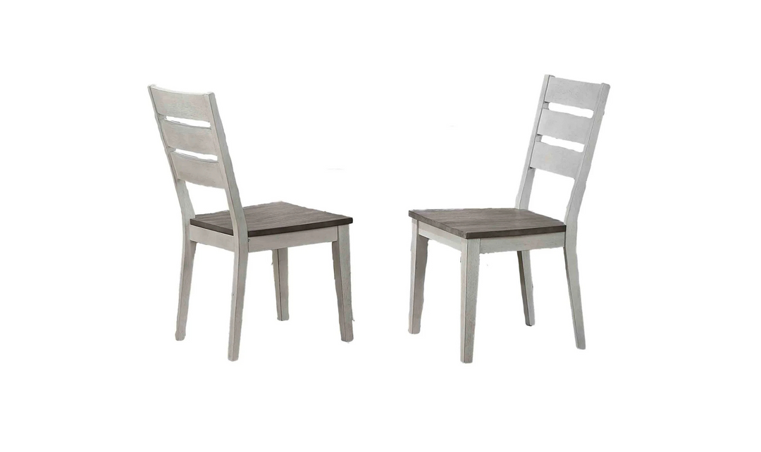Iconic Transitional Table In Ash & Stormy White With Contemporary Ladder Back Chairs 5-Piece Dining Set-jennifer furniture