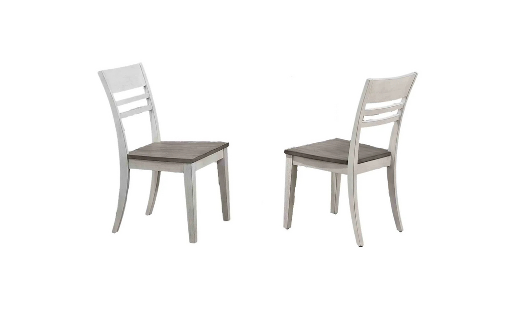 Iconic Transitional Table In Ash & Stormy White With Contemporary Ladder Back Chairs 5-Piece Dining Set-jennifer furniture