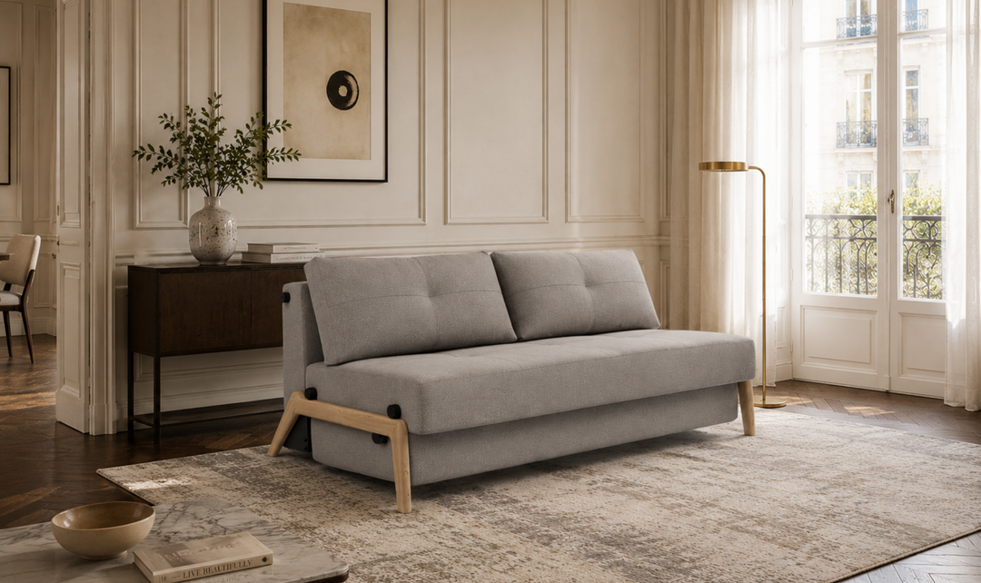 Innovation Living Cubed Fabric 2-Seater Queen Sized Sleeper Sofa With Hidden Bedding Storage
