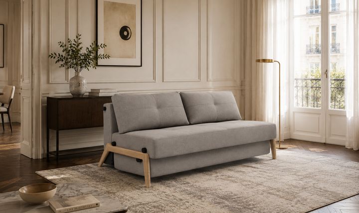 Innovation Living Cubed Fabric 2-Seater Queen Sized Sleeper Sofa With Hidden Bedding Storage
