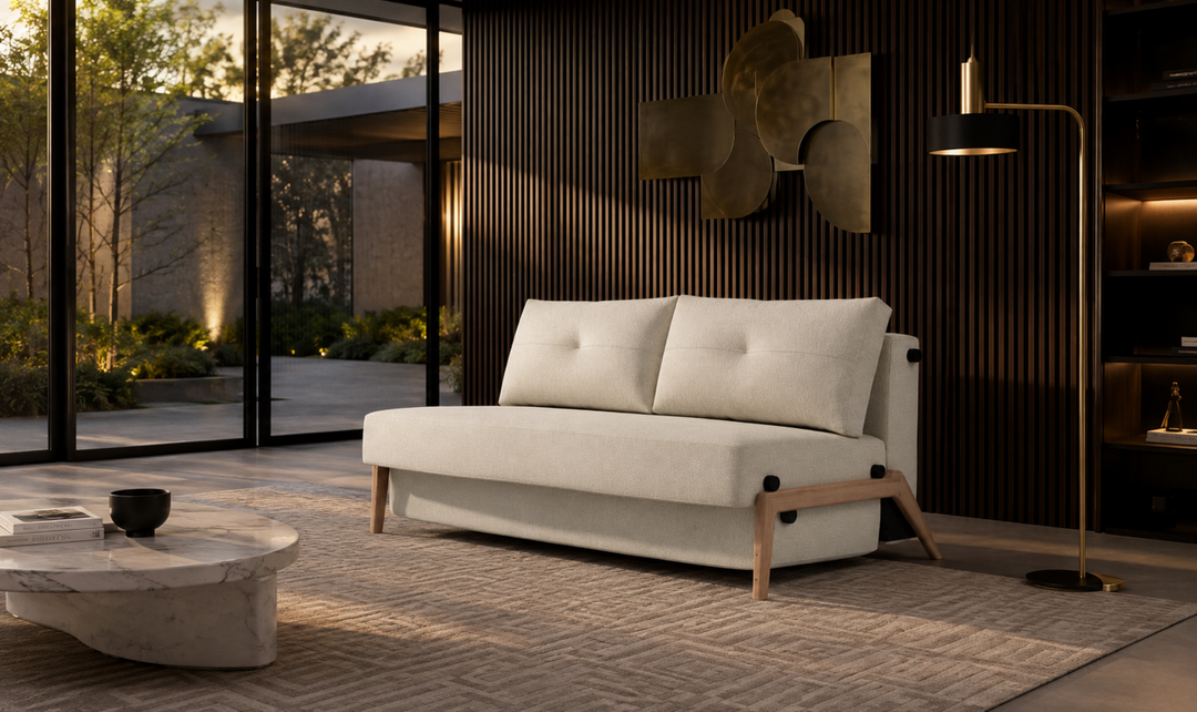 Innovation Living Cubed Fabric 2-Seater Queen Sized Sleeper Sofa With Hidden Bedding Storage
