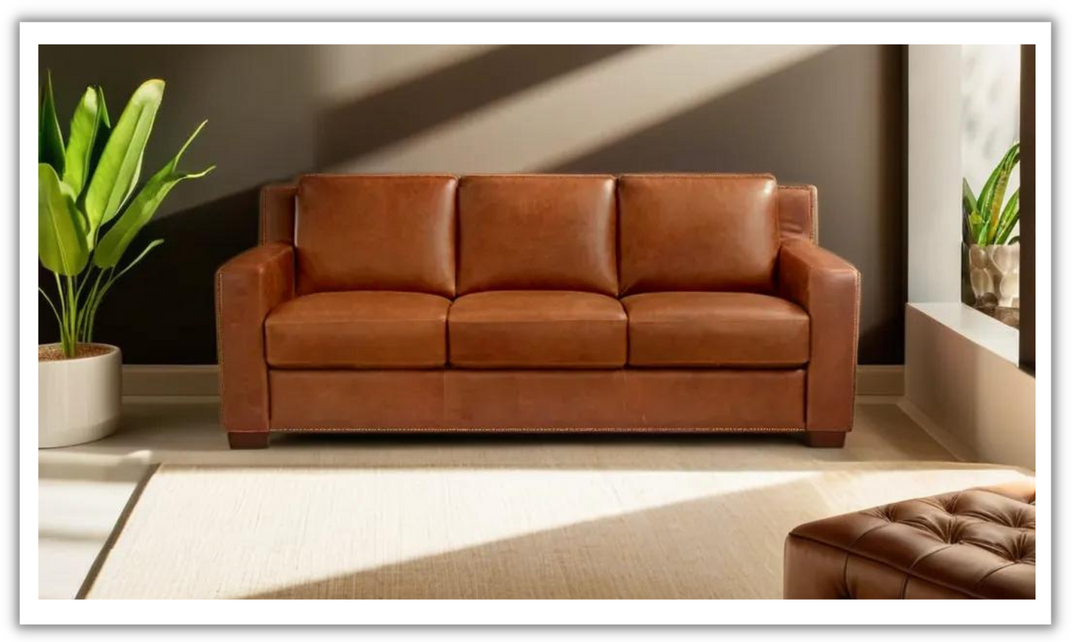 Shop Di Gio Alaves 3 seater Brown Leather Sleeper Sofa with Track Arm Jennifer Furniture