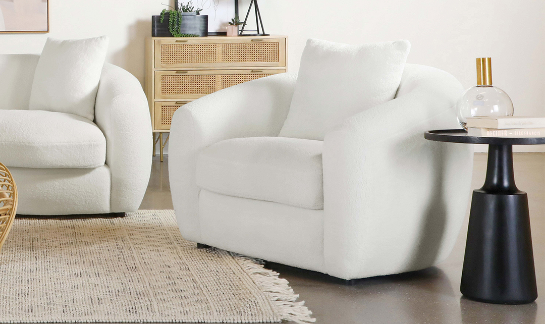 Isabella Boucle Upholstery Cushion Chair in White