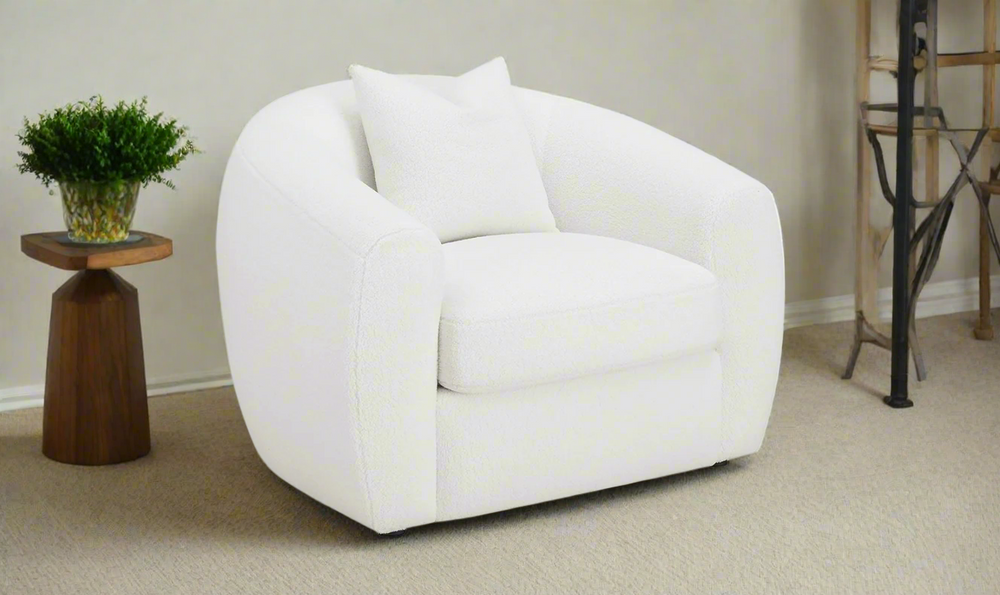 Isabella Boucle Upholstery Cushion Chair in White-Jennifer Furniture