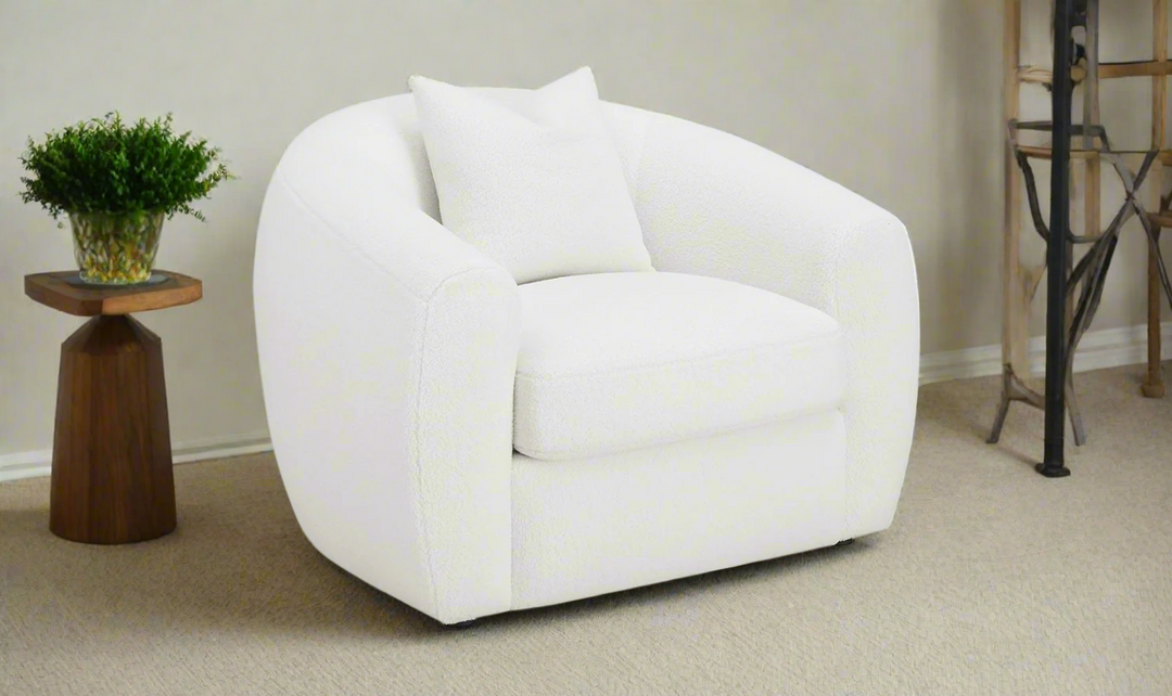 Isabella Boucle Upholstery Cushion Chair in White-Jennifer Furniture