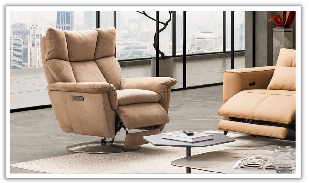 Alessandro Double Power Leather Swivel Chair in Brown