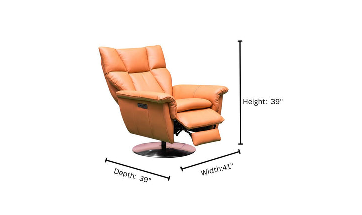 Klaussner Alessandro Double Power Recliner Leather Swivel Chair with Cushion Arms