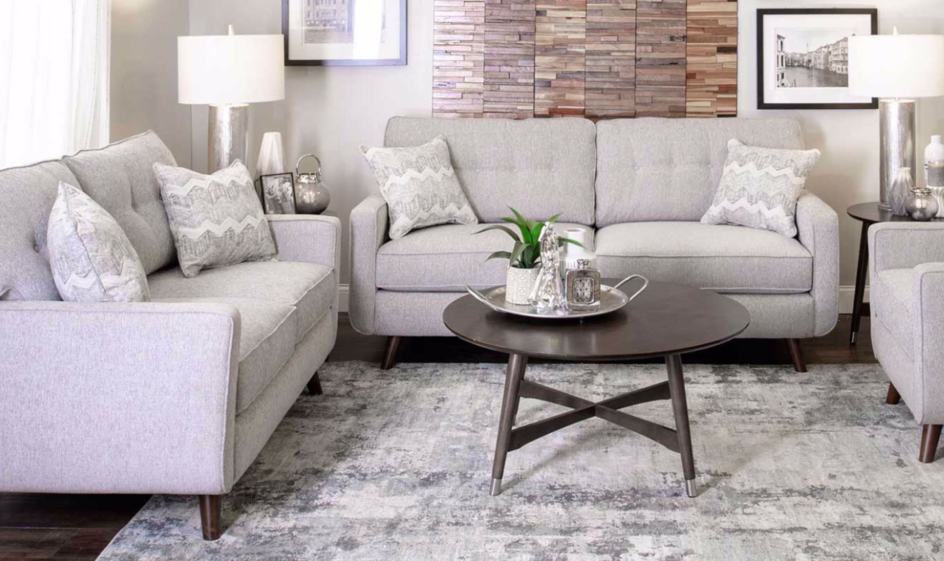 Jennifer Furniture Hollywood Living Room Set in Gray (Sofa + Loveseat)-Jennifer Furniture