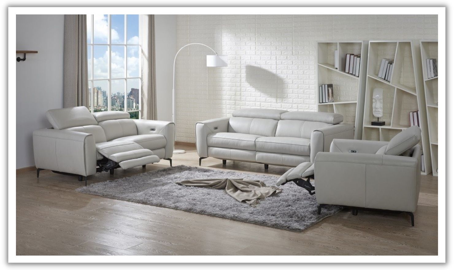 Jennifer Italia Azur Leather Power Reclining Living Room Set