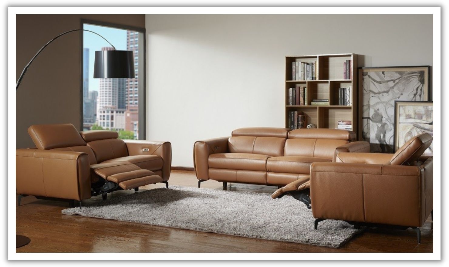 Jennifer Italia Azur Leather Power Reclining Living Room Set