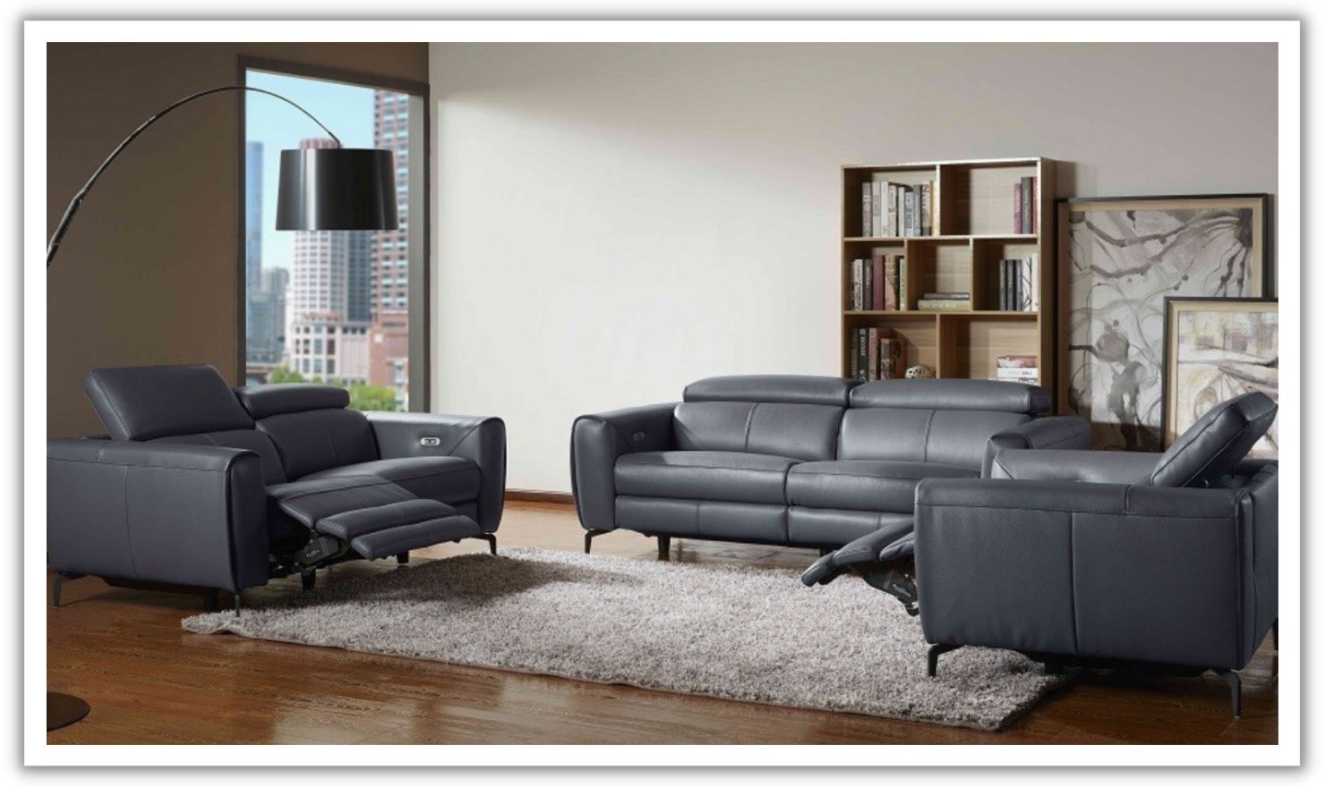 Jennifer Italia Azur Leather Power Reclining Living Room Set