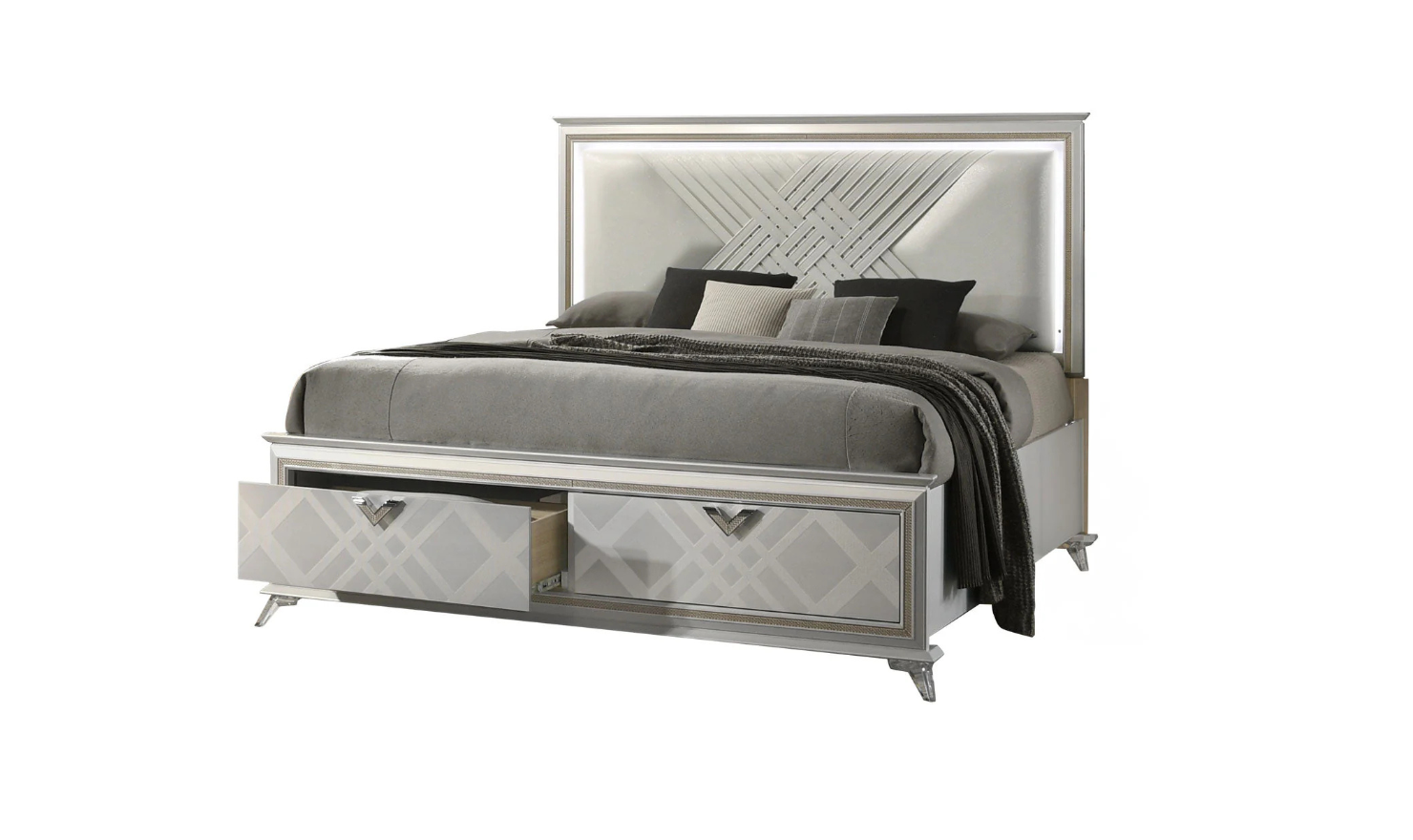 Jennifer Italia Brickfield Modern Bed With Storage And Upholstered Headboard (King/Queen Size Bed)