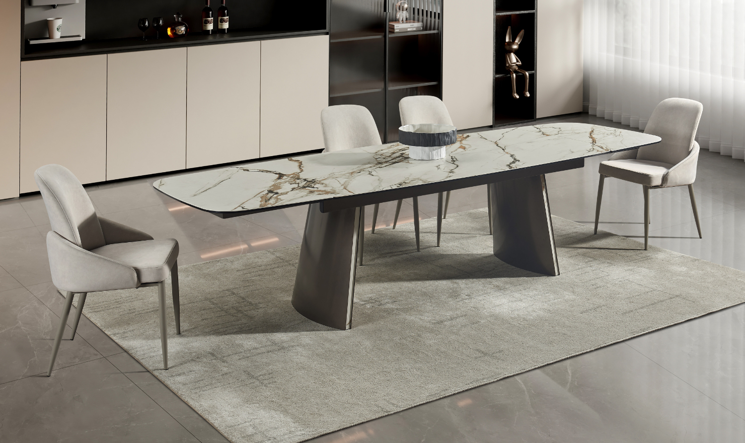 Jennifer Italia Kora 2 Lead Extendable Dining Table Set in  Metal Base