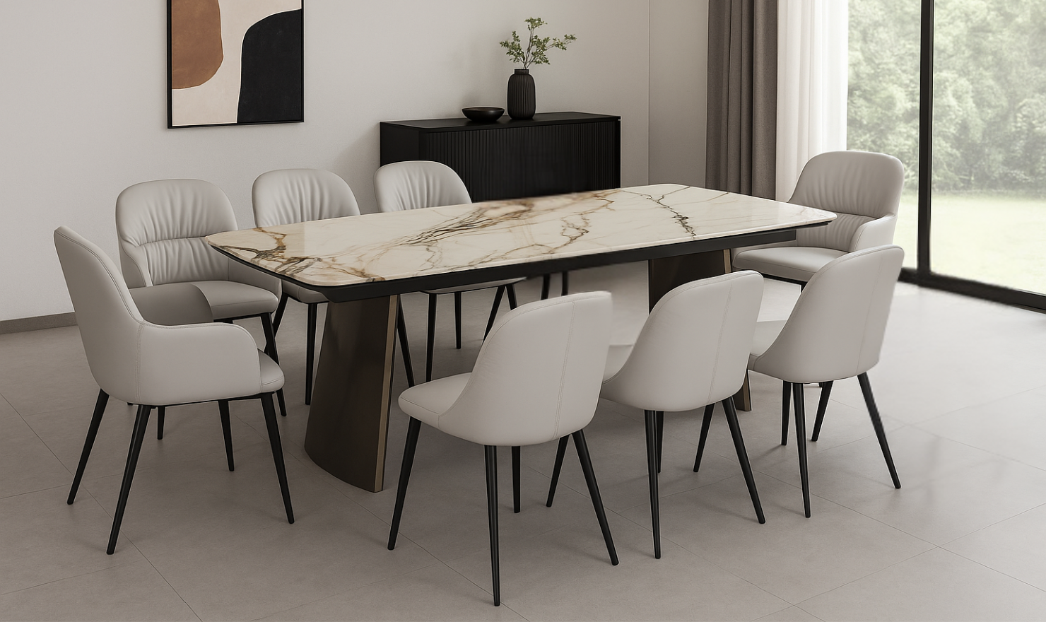 Jennifer Italia Kora 2 Lead Extendable Dining Table Set in Metal Base-jennifer furniture