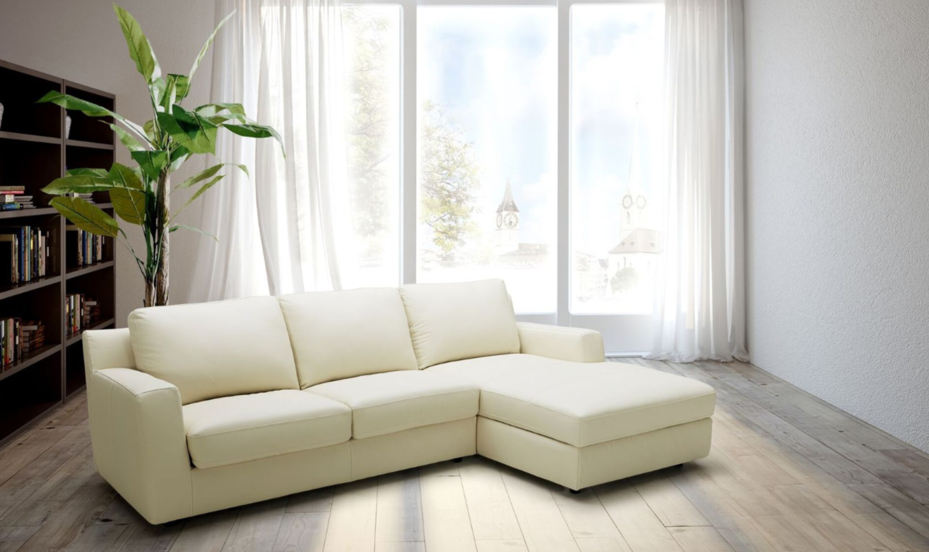 Jennifer Italia Long Island 3-Seater Leather Sectional Sleeper Sofa with Storage