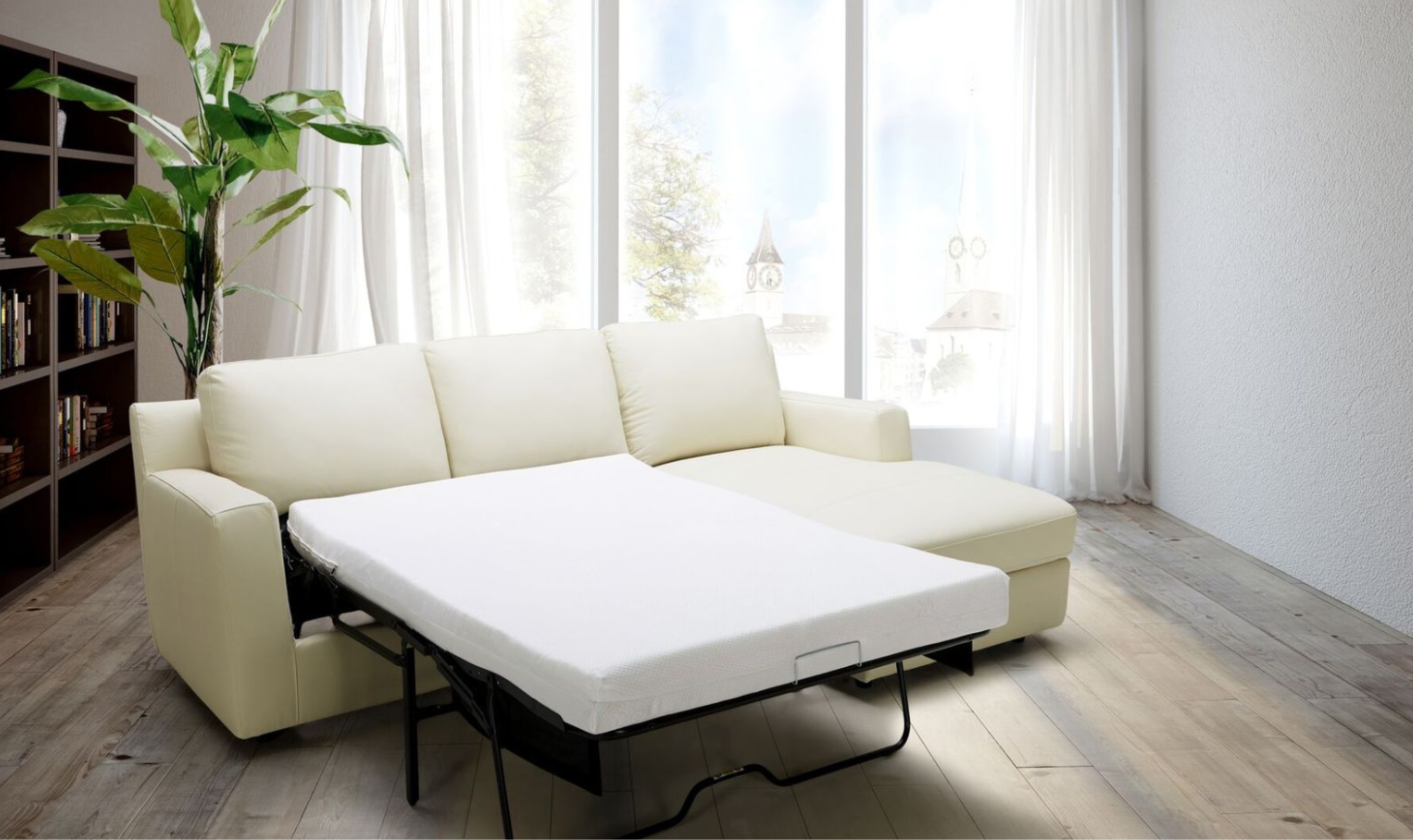 Jennifer Italia Long Island 3-Seater Leather Sectional Sleeper Sofa with Storage