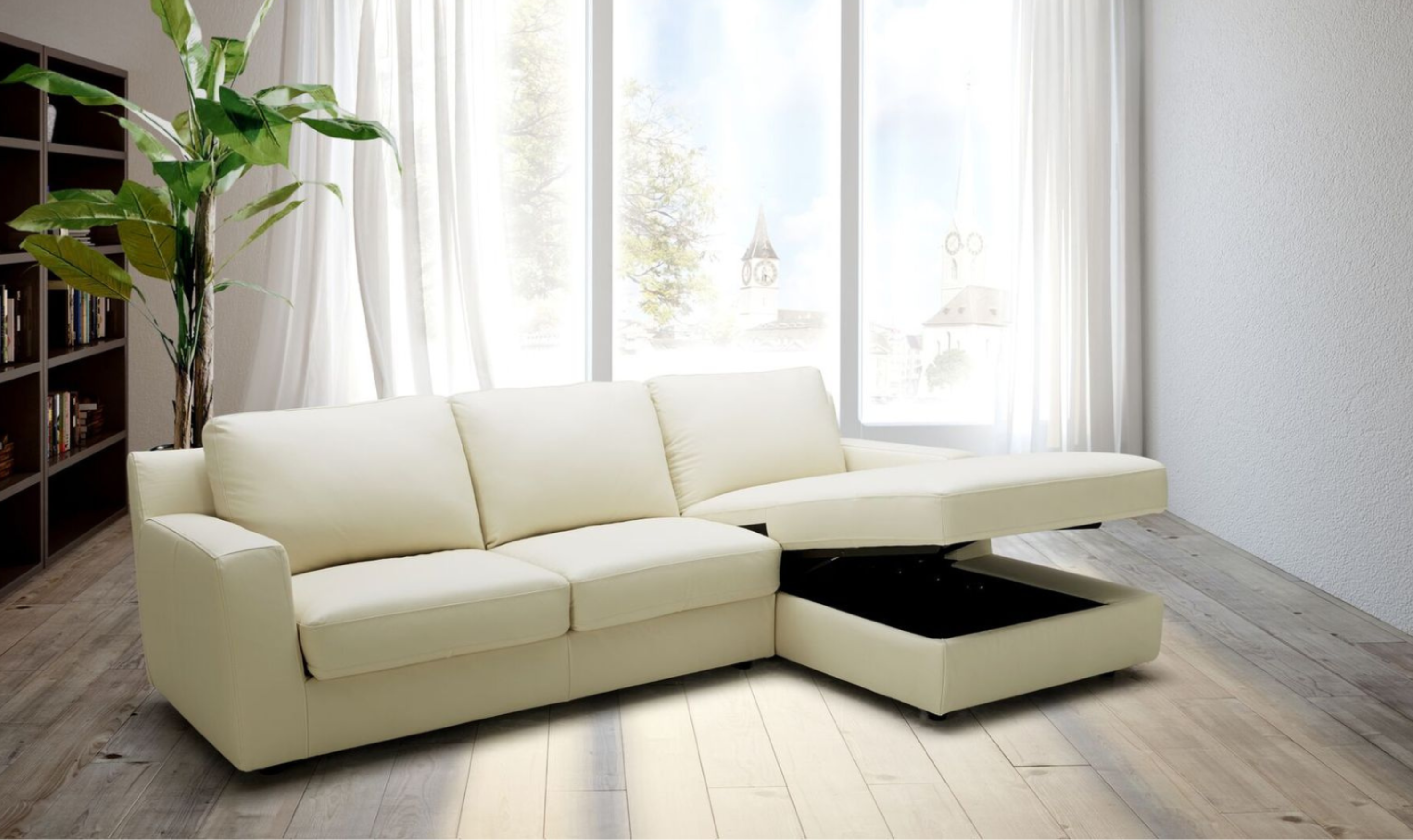 Jennifer Italia Long Island 3-Seater Leather Sectional Sleeper Sofa with Storage-Jennifer Furniture