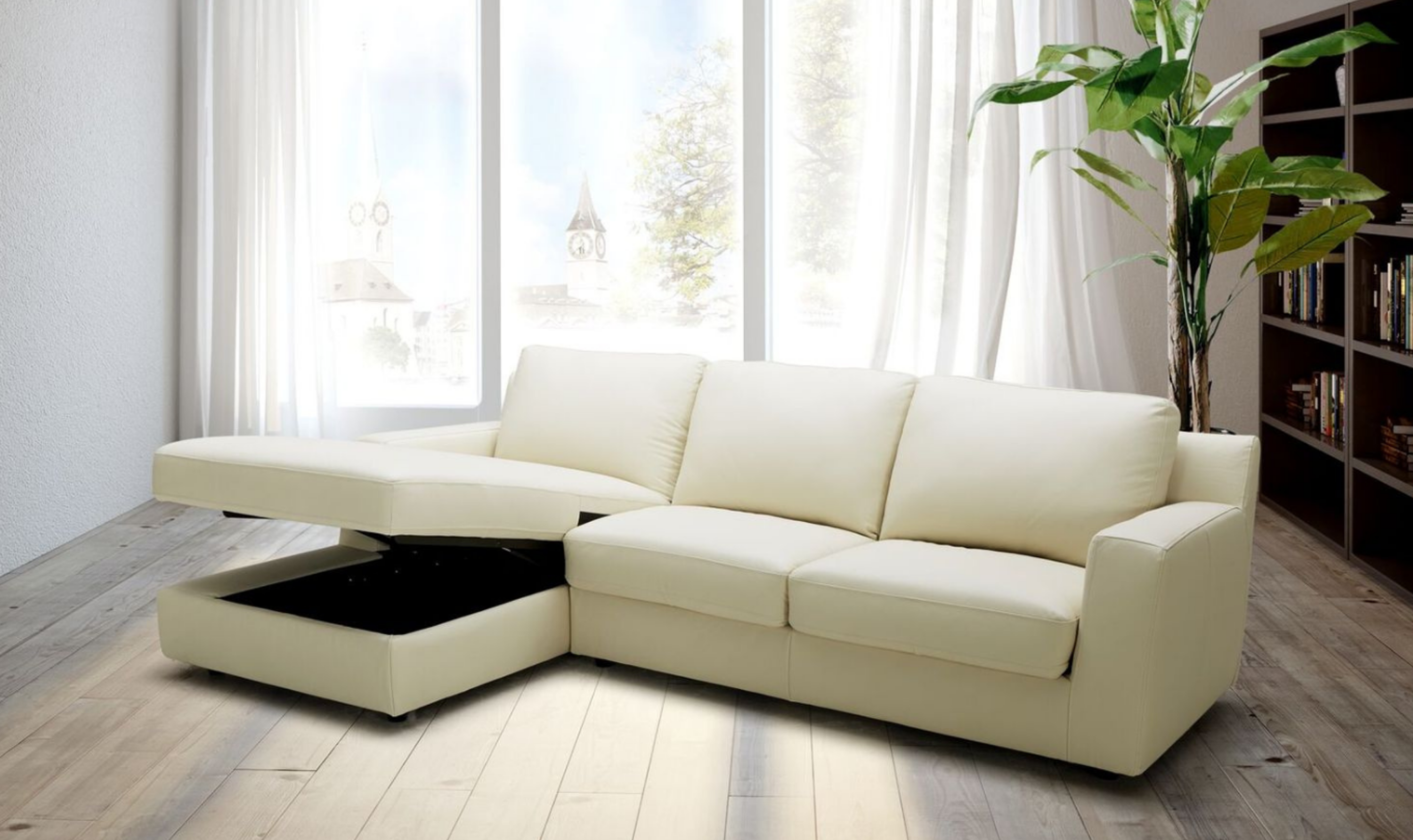 Jennifer Italia Long Island 3-Seater Leather Sectional Sleeper Sofa with Storage-Jennifer Furniture